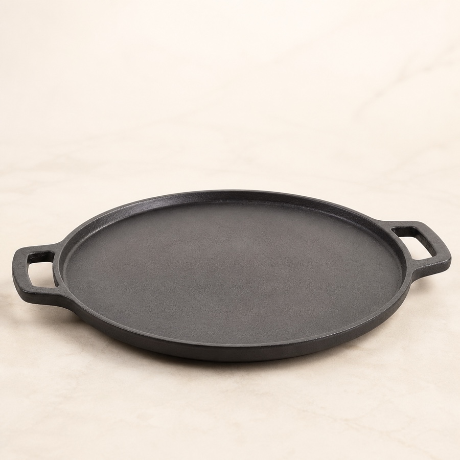 Kyyte Pre-Seasoned Cast Iron Flat Tawa with 2 Side Handle 28 CM