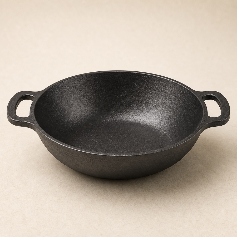 Kyyte Pre-Seasoned Cast Iron Kadai with 2 Side Handle 24 CM