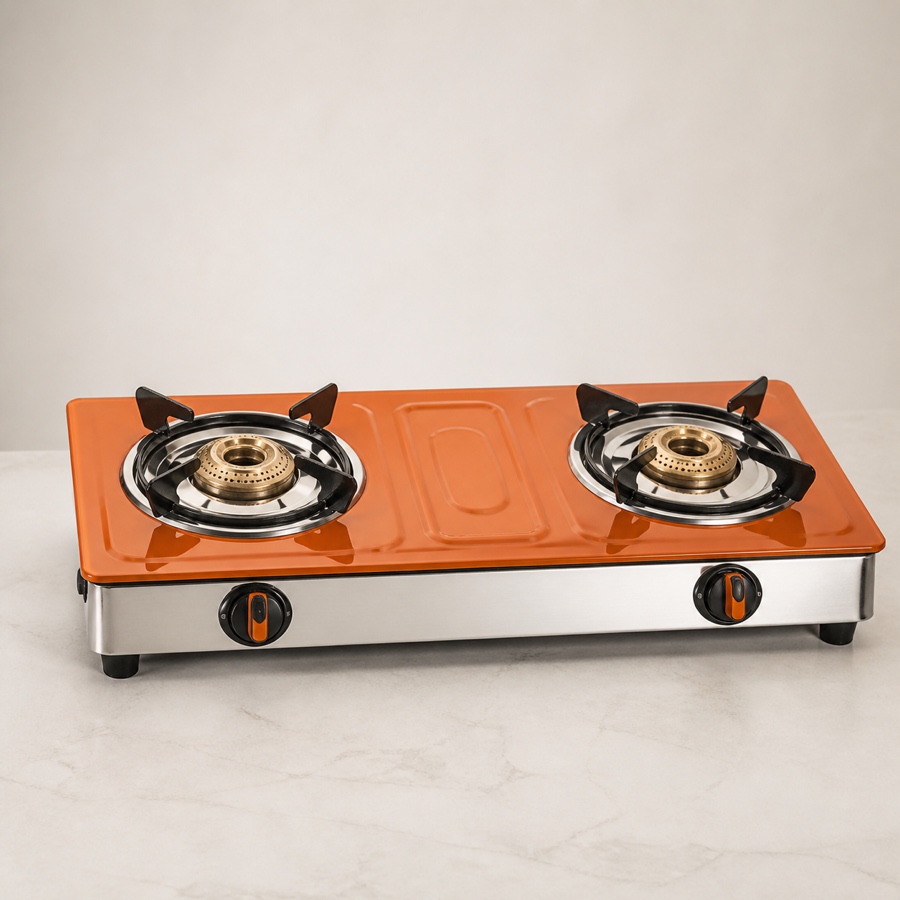 Orange Double Drip Tray Elegant 201 2 Burner LPG Gas Stove [OLPG274]