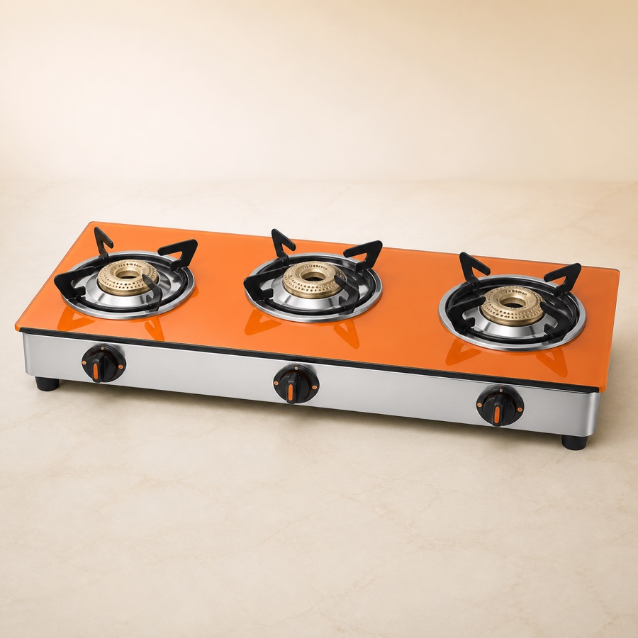 Orange Double Drip Tray Elegant 301 Jumbo 3 Burner LPG Gas Stove [OLPG275]
