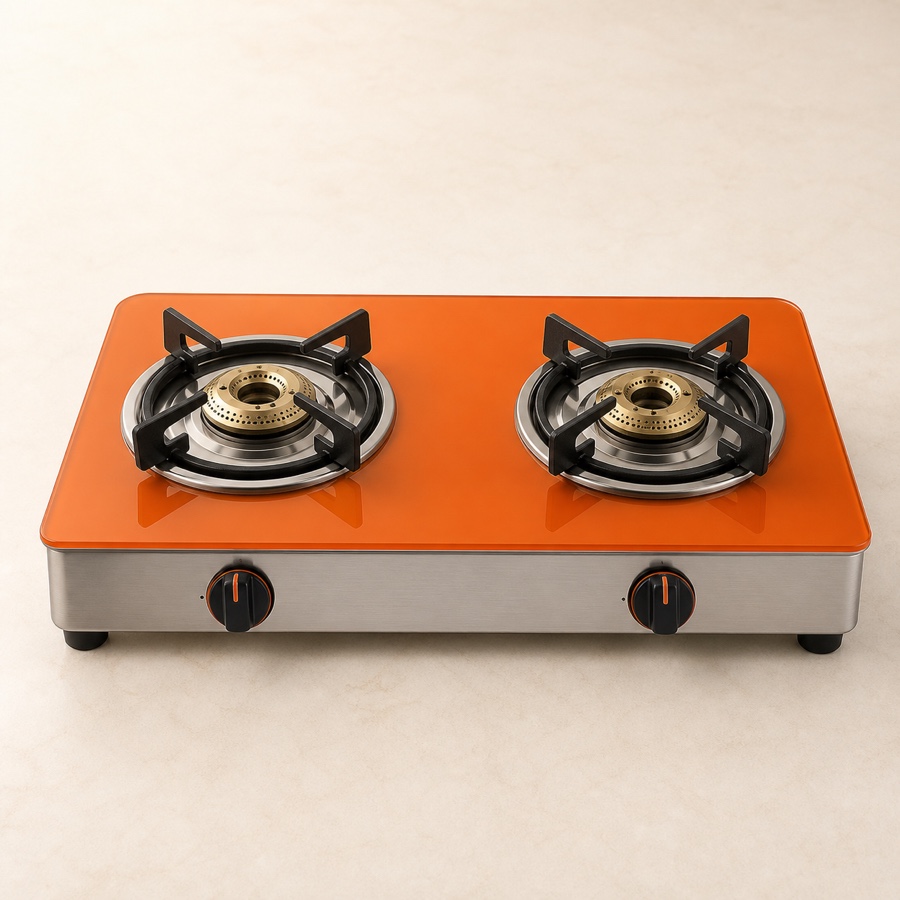 Orange Double Drip Tray Elegant 201 2 Burner LPG Gas Stove [OLPG372]