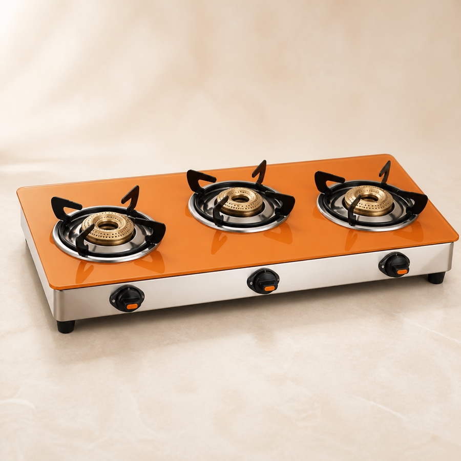 Orange Sigma 301 Jumbo (Mirror Finish) 3 Burner LPG Gas Stove
