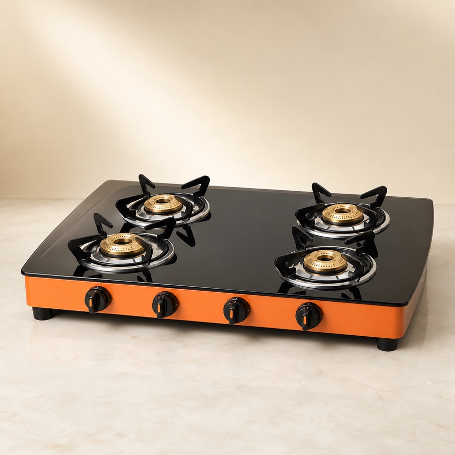 Orange Sigma 401 Jumbo (Mirror Finish) 4 Burner LPG Gas Stove