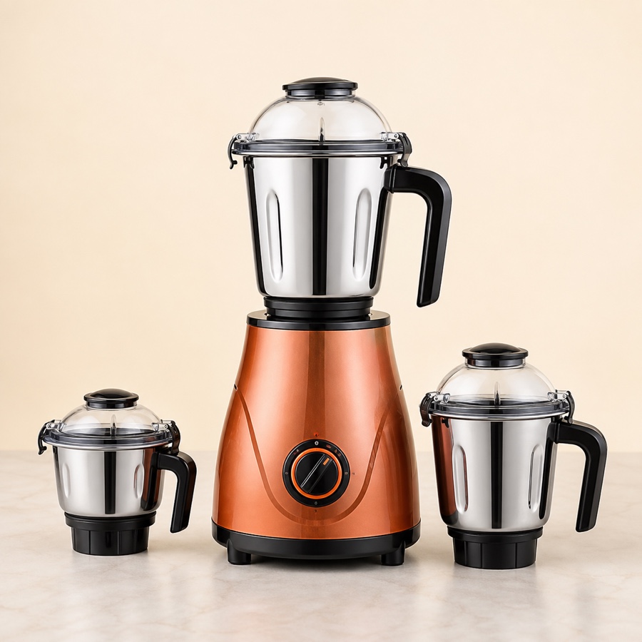 Orange Evita Metachrome 750W Mixer Grinder - 3 Jar (Metallic)
