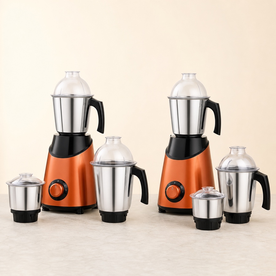 Orange Steelex Metallic 1250W 3 Jar Mixer Grinder - 3 Jar (Metachrome)