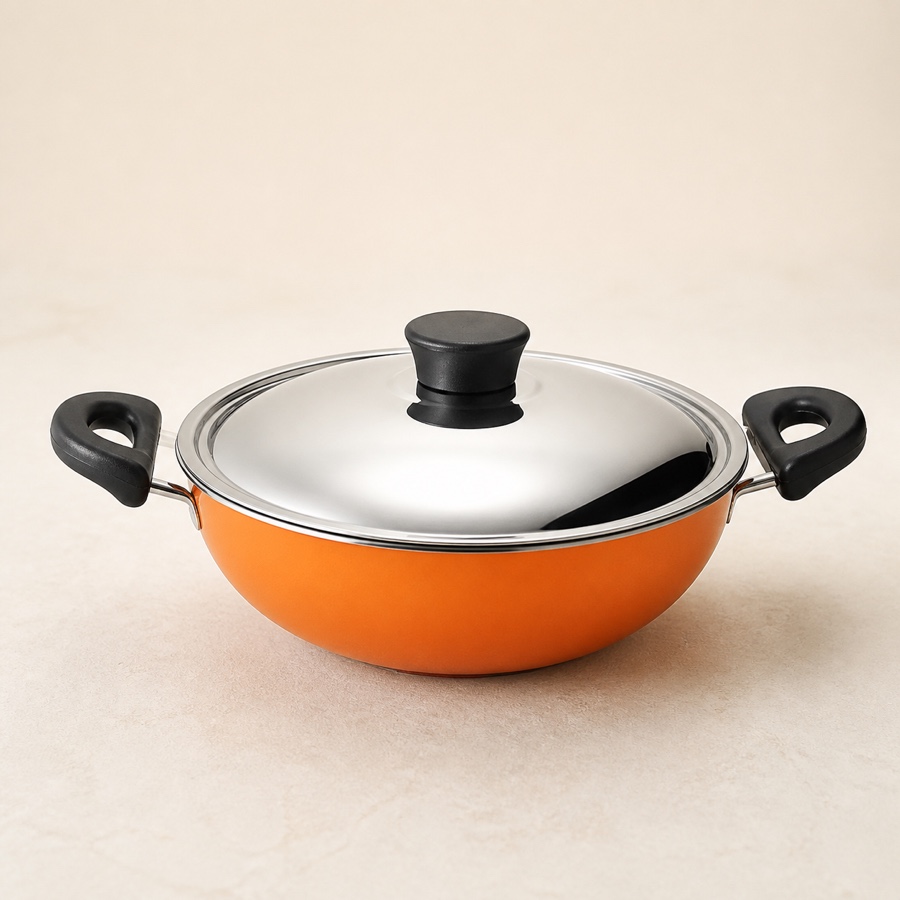 Orange Mini Kadai (hopper Pan) (With S.S. Lid) 175 mm (1 Ltr)