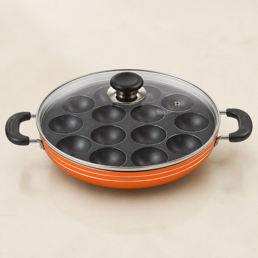 Orange Grill Appam Patra with Glass Lid 12 BOWL