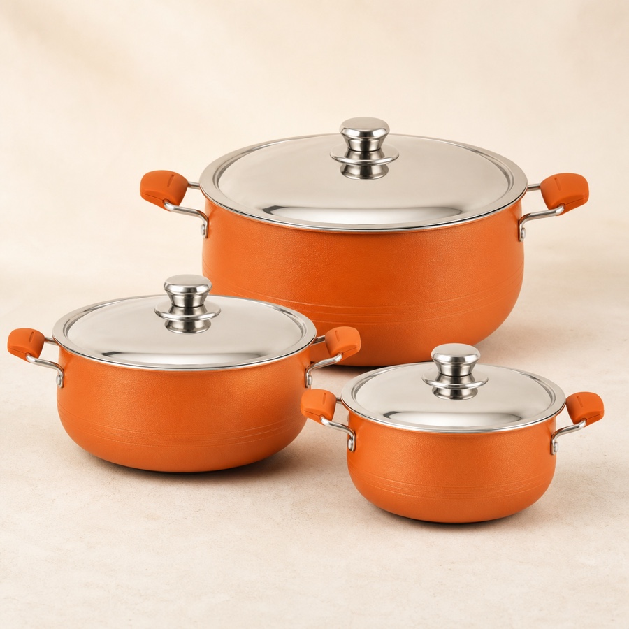 Orange Biryani Gravy Pot Induction Base (With S.S. Lid) (1.5 Ltr)