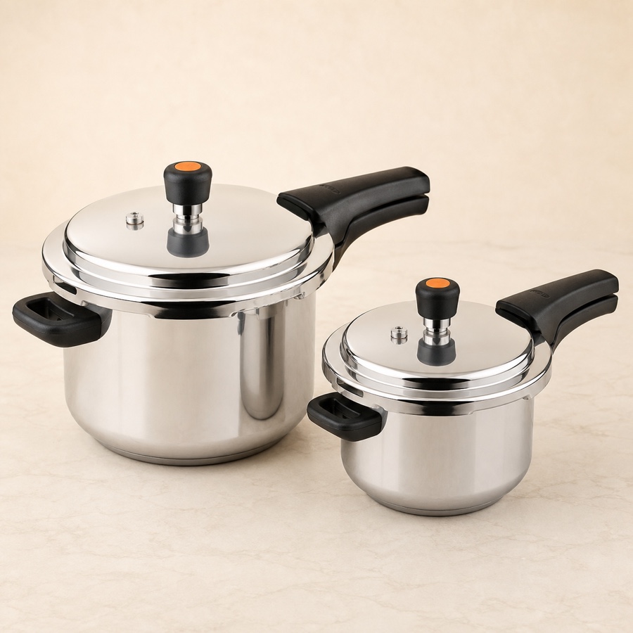 Orange Triply Stainless Steel Pressure Cooker Duo Combo Pack (5 + 3.5 Ltr)