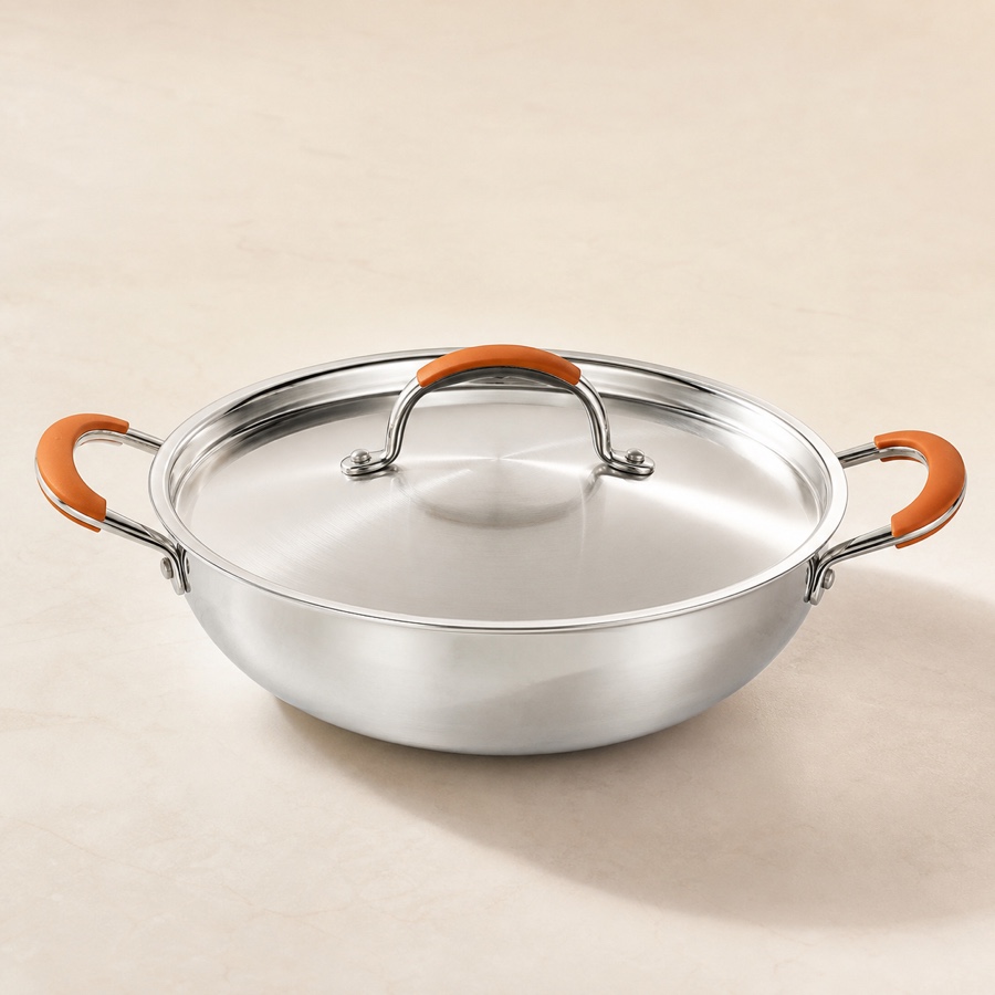 Orange Mathar Deep Kadai with S.S. Lid 260 mm (3.5 Ltr)