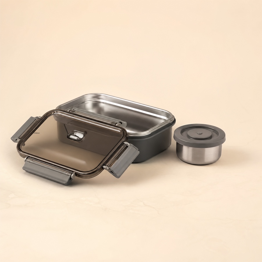 Warmeo Sleek Slim Design Lunch Box - Combo Set (600 + 100 ml)