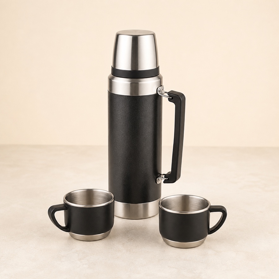 Warmeo Oslo Multipurpose Insulated Steel Flask - Travel Set (Flask + 2 Cups)
